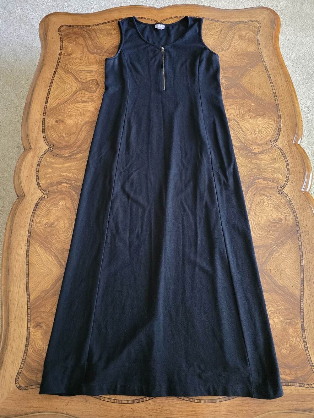 J.Jill Maxi Dress Womens Size M Black Zip Front Sleeveless Stretch Knit See Desc